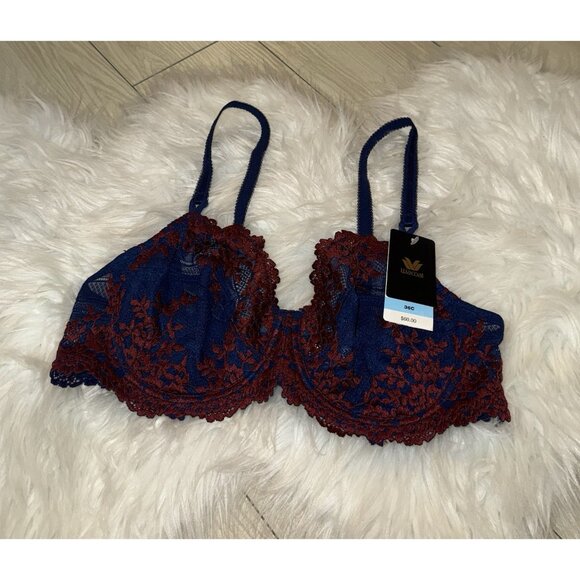 Wacoal 65191 Embrace Lace Bra Embroidered Unlined Underwire Womens 36C Blue New - Picture 1 of 6